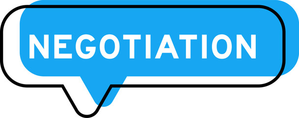 Speech banner and blue shade with word negotiation on white background