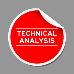 Red color peel sticker label with word technical analysis on gray background