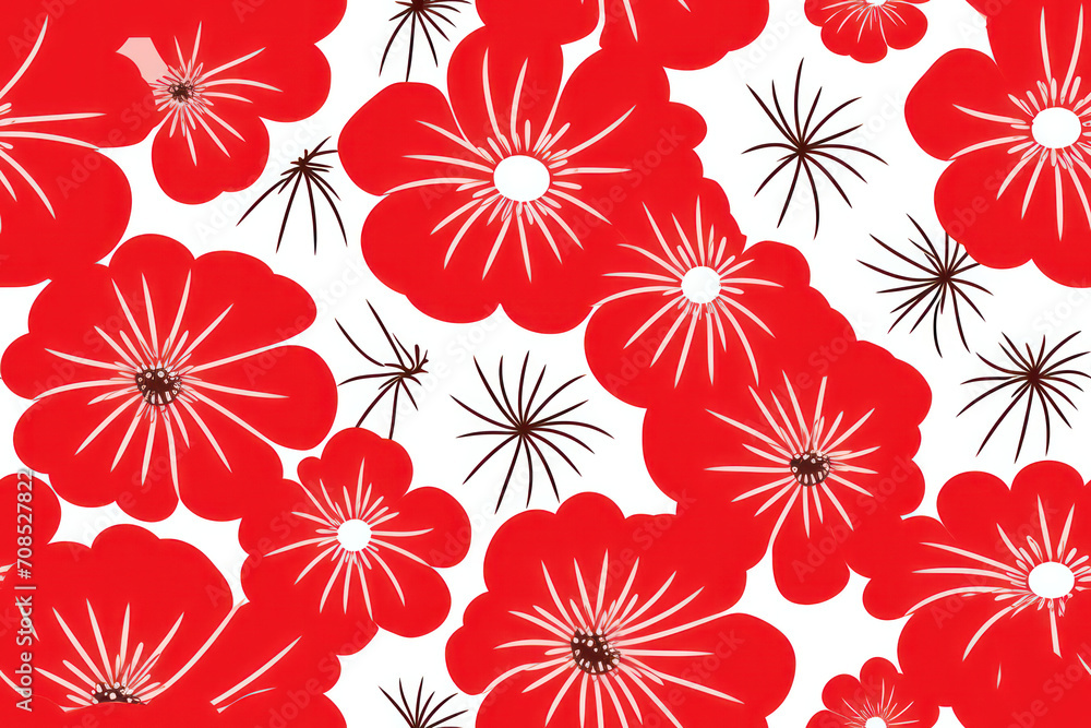 Wall mural flower power: a vibrant floral pattern on a white background, seamless and graphic