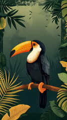 Toucan Perched in Tropical Jungle