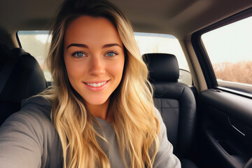 Blonde Beauty Cruising in Car