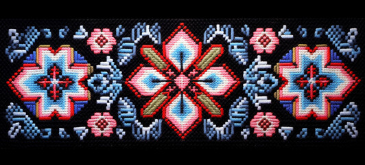 Cross stitch flower pattern, embroidery on fabric, generative AI