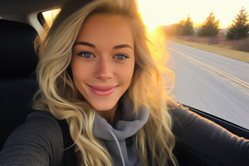 Blonde Elegance Behind the Wheel