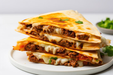 Gourmet Quesadilla Divided on Pure Background