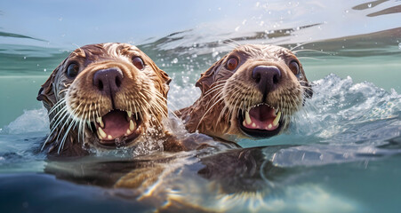Otters in the water, ai generated.