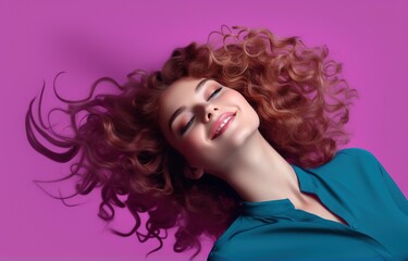 Redhead woman smiling with eyes closed