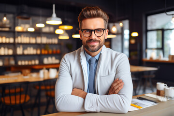 Obraz premium Proud Pharmacy Professional in a Well-lit Space