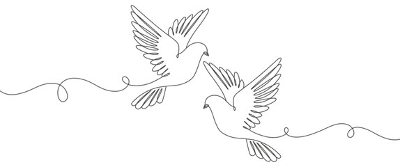 Couple of dove line art style vector illustration