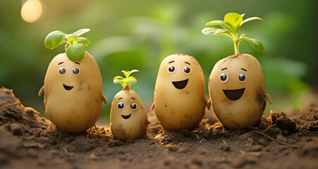 potato family with faces, ai generated.