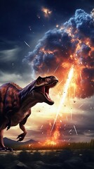 Dinosaur watching asteroid approaching Earth