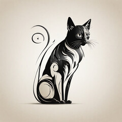 black and white cat on a white background