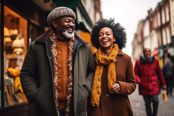 Obraz premium Married couple of mature Africans in city street