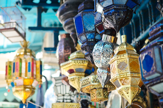 Traditional lamps in shop in the medina of Tunis,Tunisia