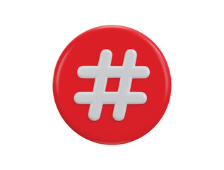 3d hashtag symbol icon on red circle button vector illustration