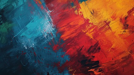 Abstract background painted with gouache, red, blue and yellow colors