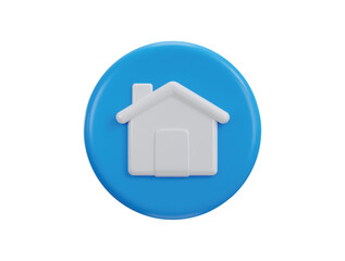 3d house icon on blue circle button vector illustration