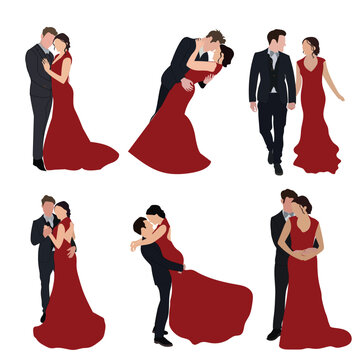 Valentine Couple Faceless portrait, couple in different poses. vector illustration set.