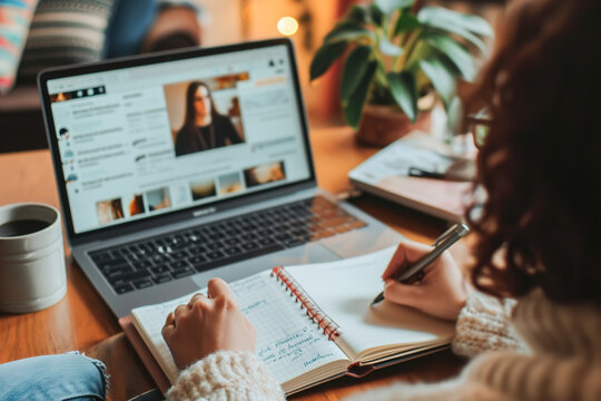 A person taking notes during a virtual workshop or seminar.