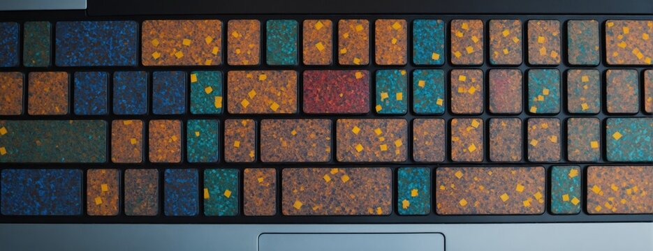 Close-up image of a laptop keyboard with a colorful pattern.