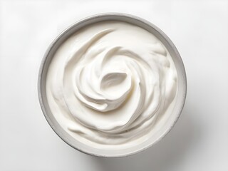 Top view of isolated bowl of sour cream