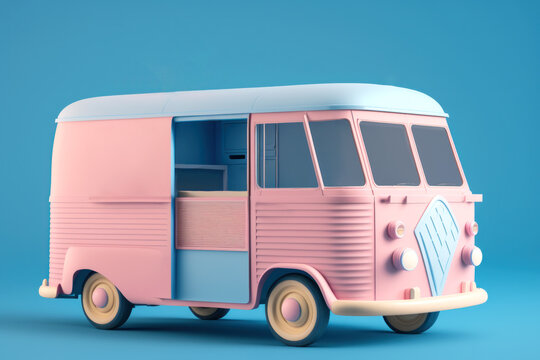 3d model of a vintage grocery minibus. Retro car for cooking and selling fast food. Generated by AI.