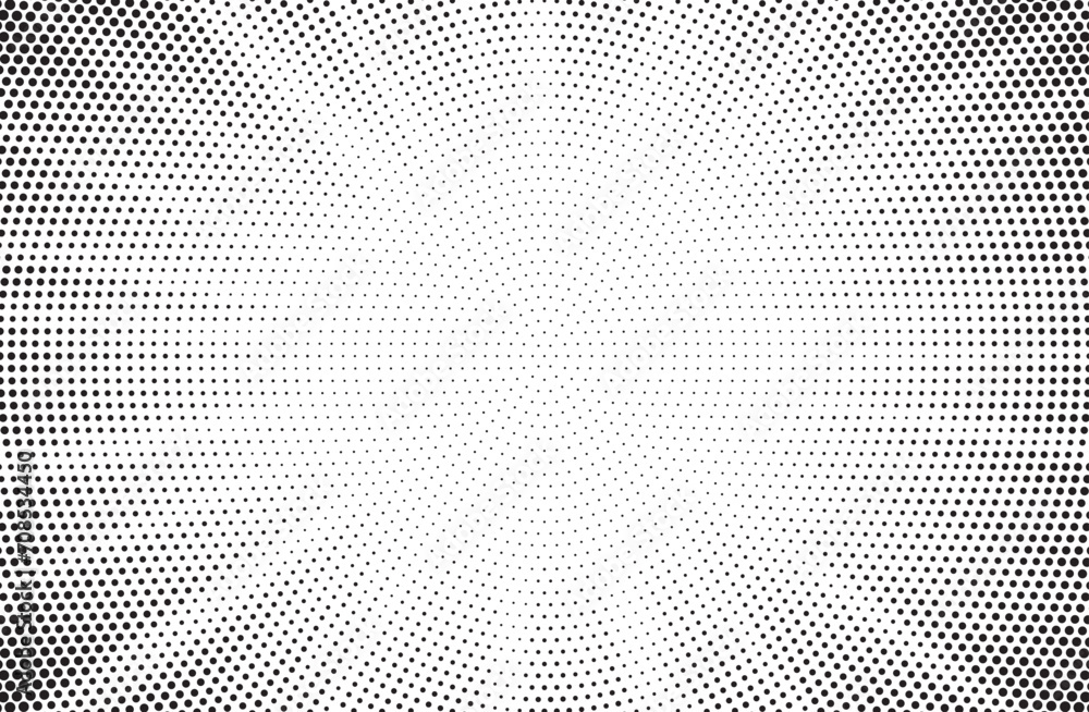 Poster halftone gradient sun rays pattern. abstract halftone vector dots background. monochrome dots patter