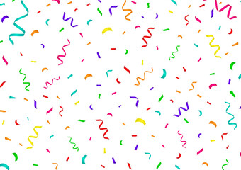 Colorful Confetti Background. Falling Confetti for Party, Birthday, Celebration or Anniversary. Vector Illustration on White Background. 