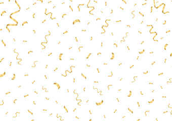 Golden Confetti Background. Falling Confetti for Party, Birthday, Celebration or Anniversary. Vector Illustration on White Background. 