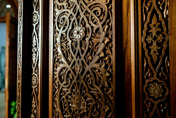 Wooden decor with pattern in Uzbekistan, entrance