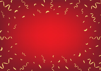 Golden Confetti on Red Background. Falling Confetti for Party, Celebration, Anniversary, Christmas or New Year.  Vector Illustration.