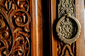 Wooden decor with pattern in Uzbekistan, entrance