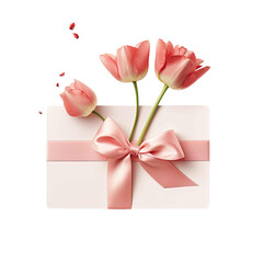 A love letter and flower with ribbon bow isolated on transparent background.