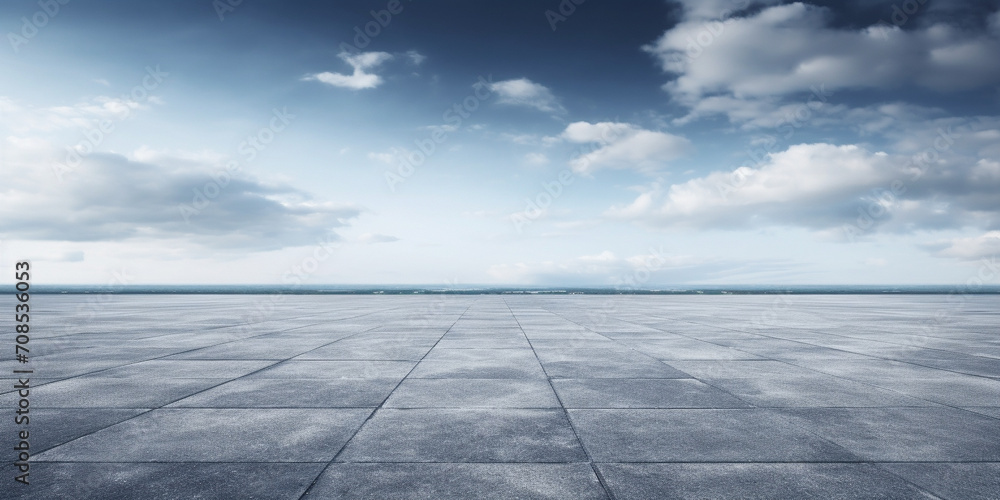 Wall mural the horizon and the cloudy sky as a background, in the foreground an empty square.