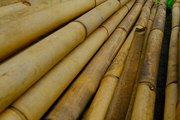 Background Photography. Textured Background. A pile of bunches of old yellow bamboo. Old bamboo is collected on the side of the road for building construction. Bandung, Indonesia