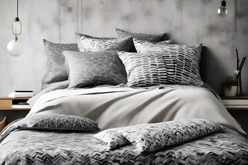 Abstract patterns on jersey-knit sheets, adding a modern twist to a bedroom setting.