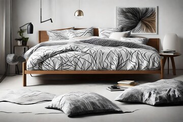 Abstract patterns on jersey-knit sheets, adding a modern twist to a bedroom setting.