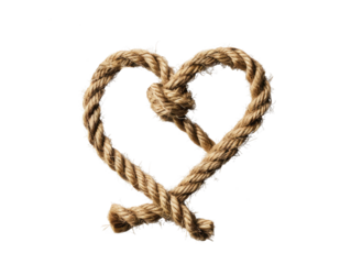 A heart shaped from rope, representing enduring love and connection on transparent background.