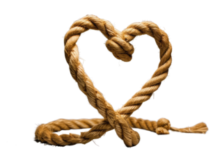 A heart shaped from rope, representing enduring love and connection on transparent background.