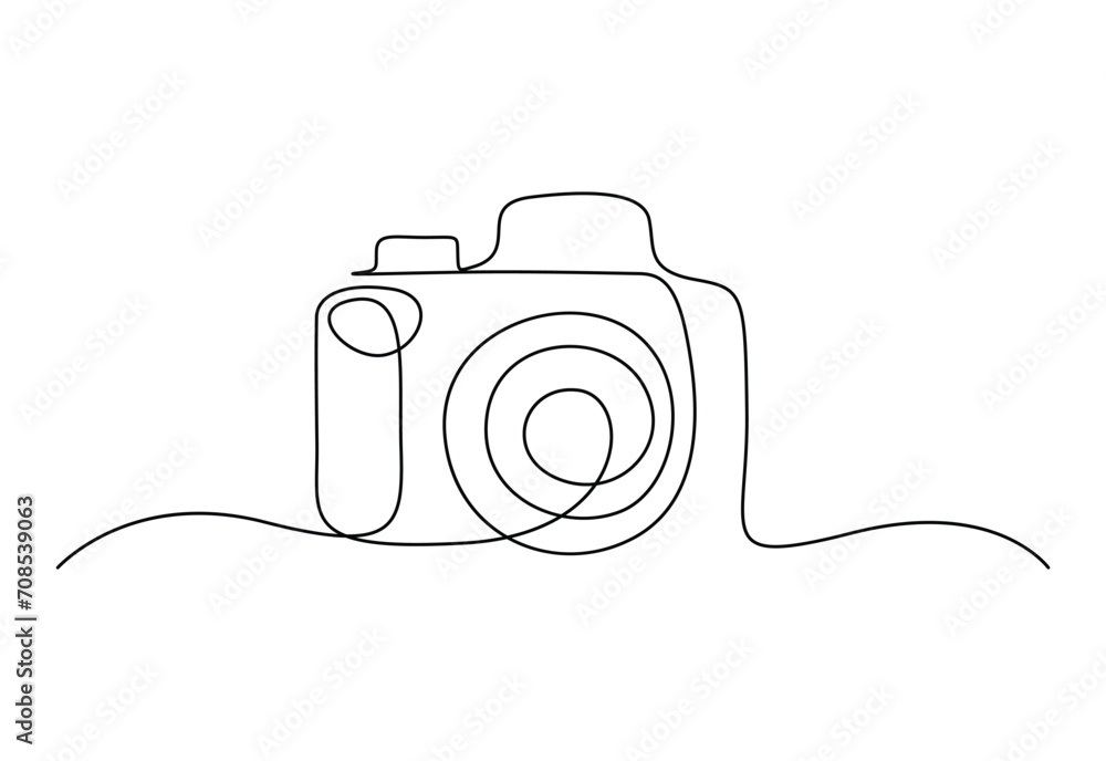 Poster digital camera continuous one line drawing vector illustration. gadget technology concept. free vect