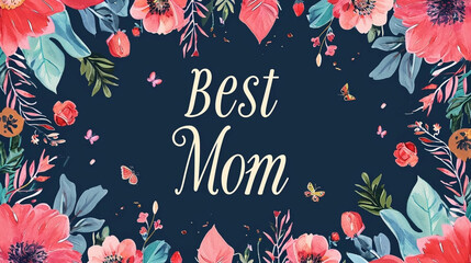 copy space, mother s day card, floral background with text " Best Mom". Beautiful floral design with test &ldquo; best mom&rdquo;. Greeting card for mother&rsquo;s day, mothers day. Design for T-shirt or napking. Backg