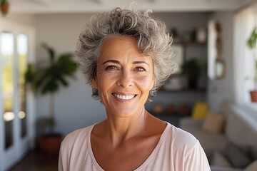 Portrait of a smiling mature woman with grey hair