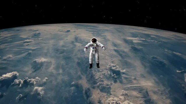 Animation of astronaut flying above the earth