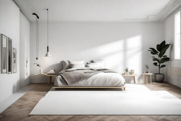 A minimalist bedroom with monochromatic sheets, emphasizing simplicity and elegance.