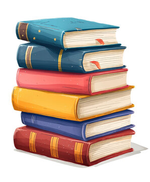 A stack of books sitting on top of each other, clipart on light background.