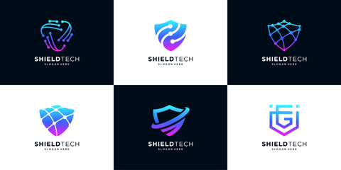 Collection of shield logo design template. secure icon set logo technology.