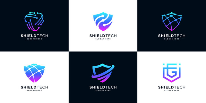 Collection of shield logo design template. secure icon set logo technology. - Powered by Adobe
