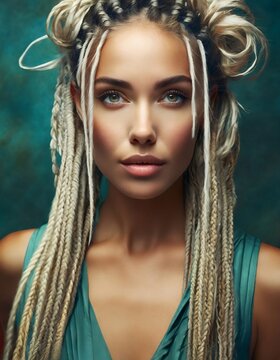 Portret Kobiety w blond warkoczykach i dredach