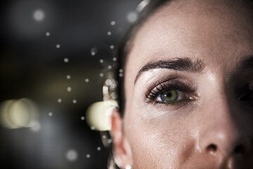 Eyes, mockup face and portrait of woman for vision, sight and ophthalmology support for closeup...