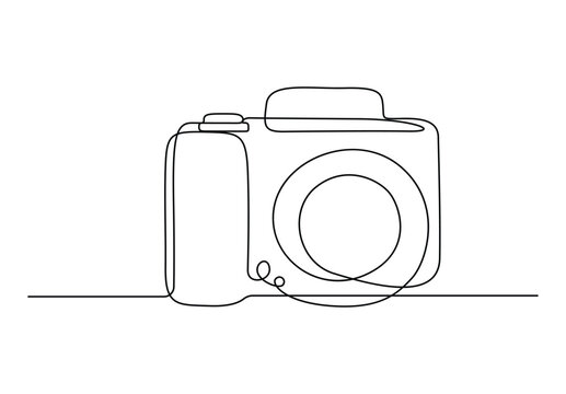 Simple camera continuous single line drawing vector illustration. Pro vector.