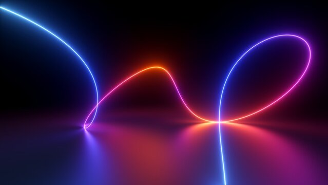 3d render, abstract background of neon lines glowing in ultraviolet spectrum, fun party wallpaper